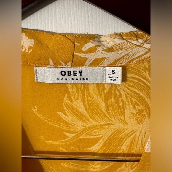 OBEY Long Sleeve Lightweight Mini Dress in Daffodil Elastic Waist and Lining - Picture 3 of 8